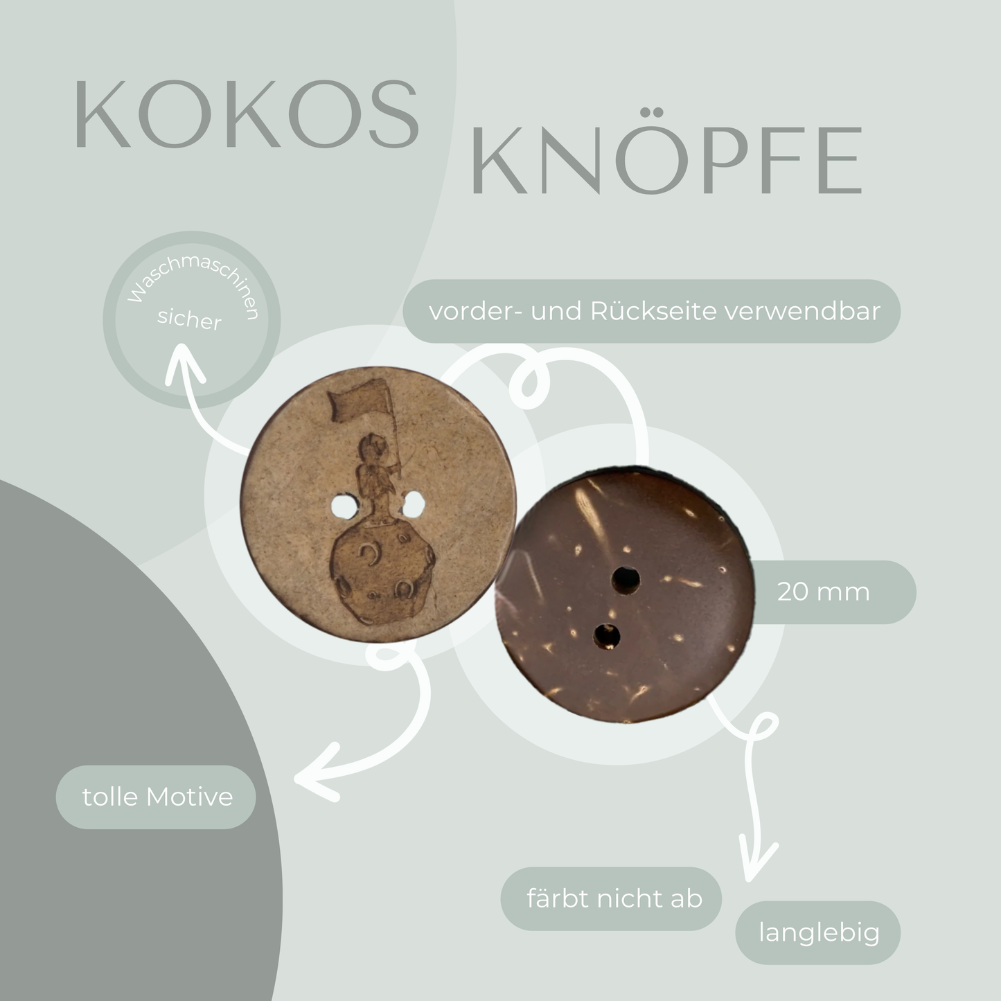 Eigenproduktion Kokosknopf Mondlandung 20mm