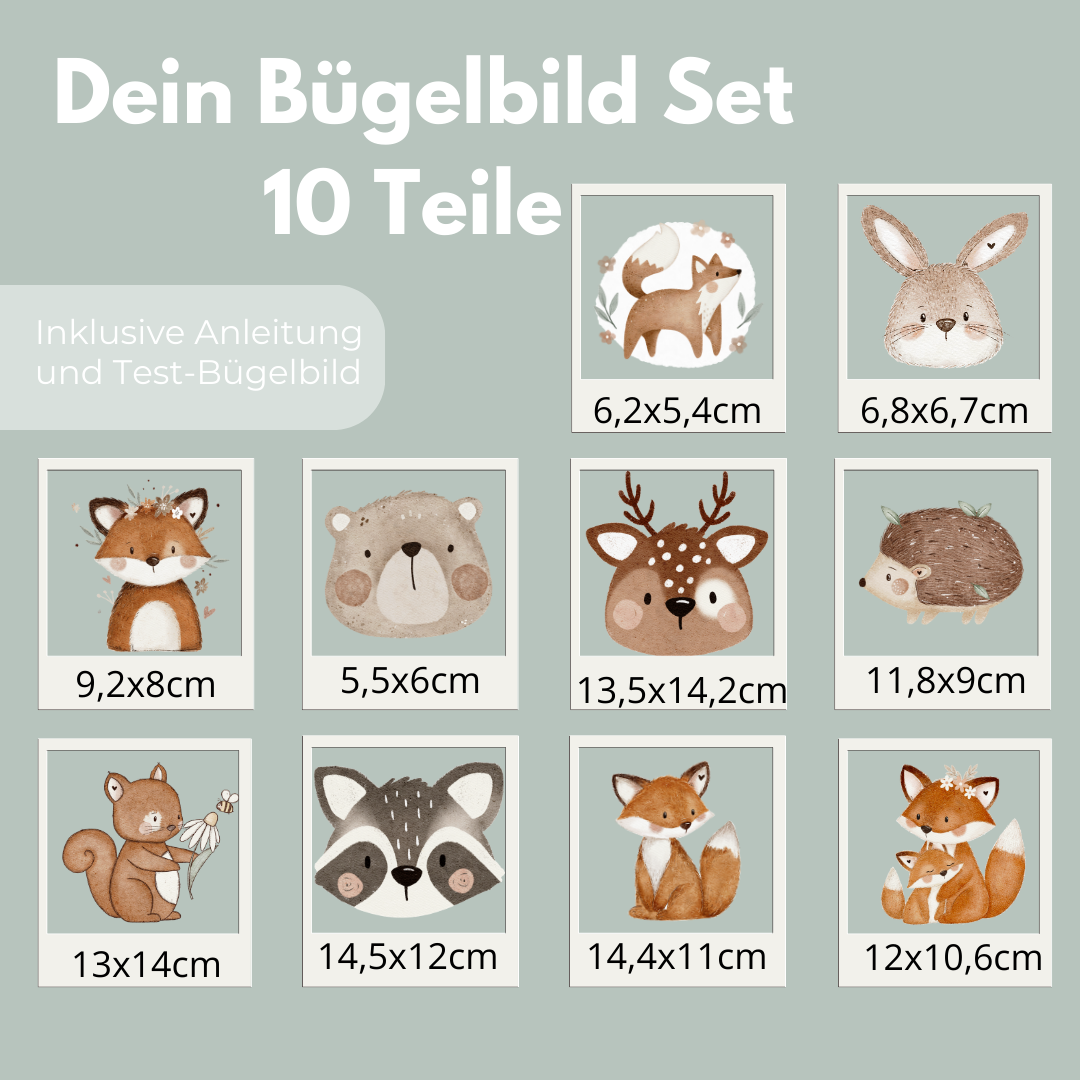 Waldtiere Set Bügeld-Bild Bügelbild Eigenproduktion DIN A3