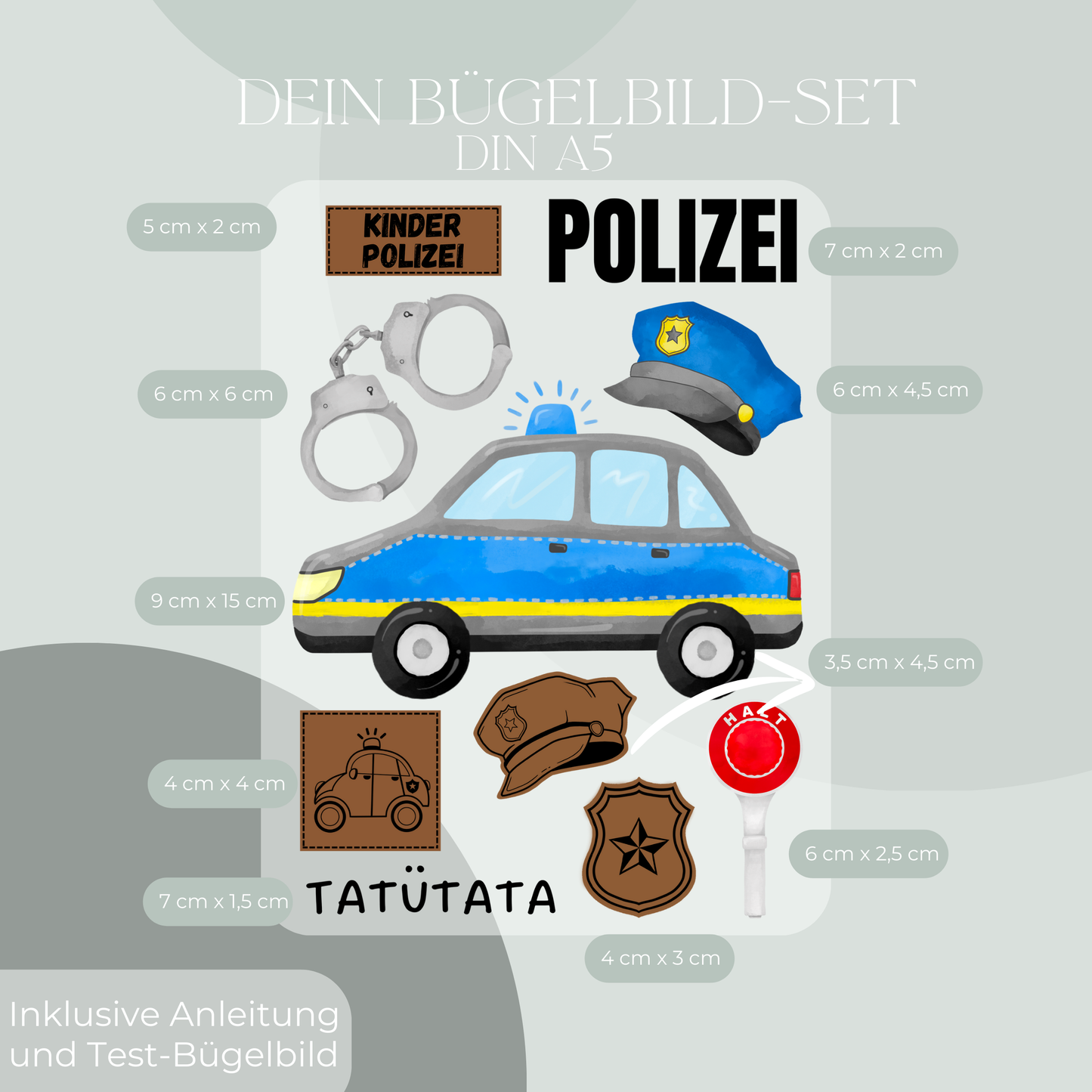 Polizei Bügel-Bild Bügelbild Set Eigenproduktion