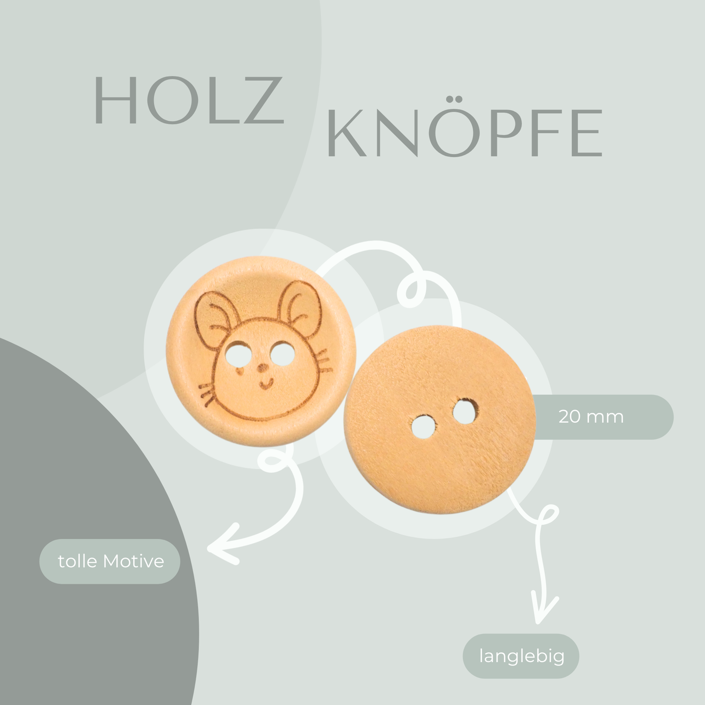 Eigenproduktion Holzknopf Maus 20mm