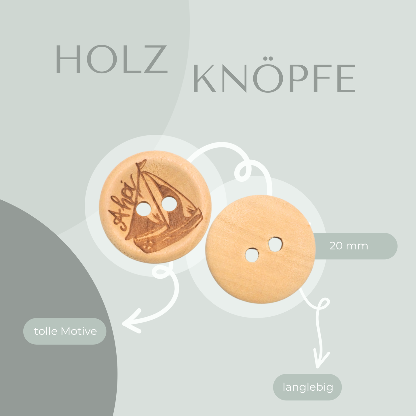 Eigenproduktion Holzknopf Ahoi Segelboot 20mm