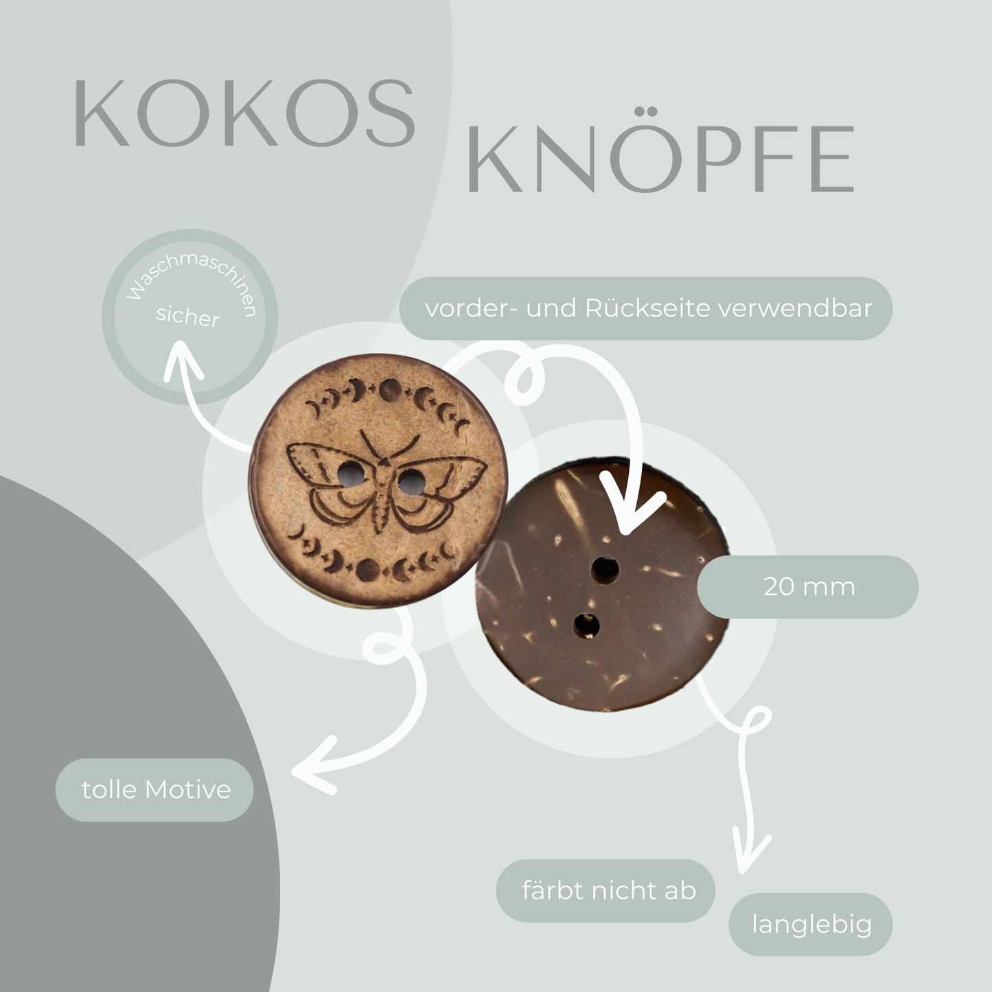 Eigenproduktion Kokosknopf Motte 20mm