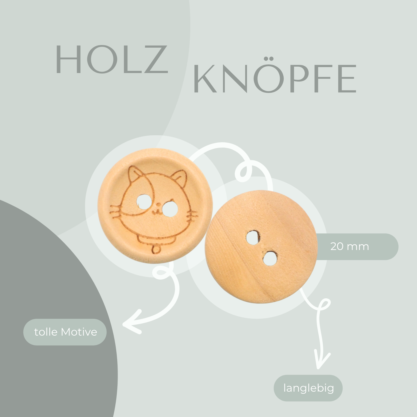Eigenproduktion Holzknopf Katze 20mm