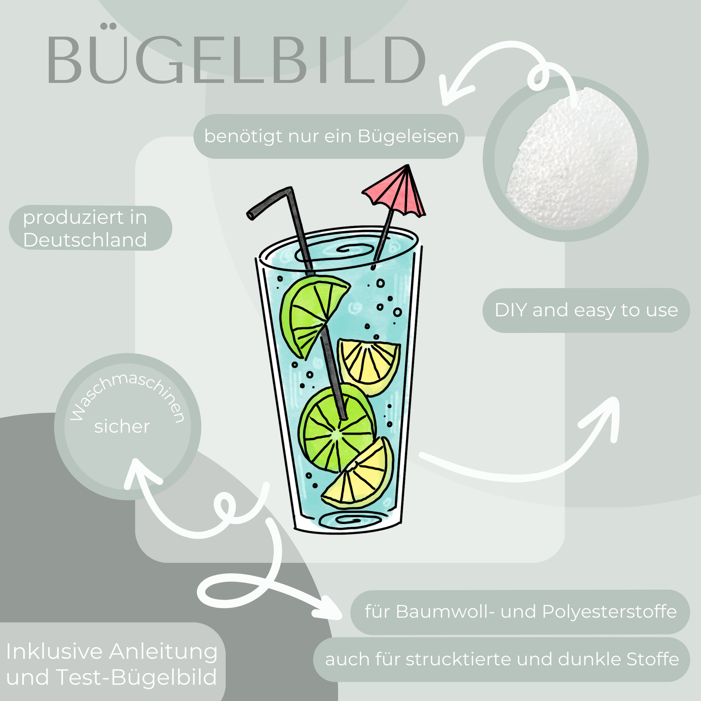 Glas Limonade Bügelbild Eigenproduktion