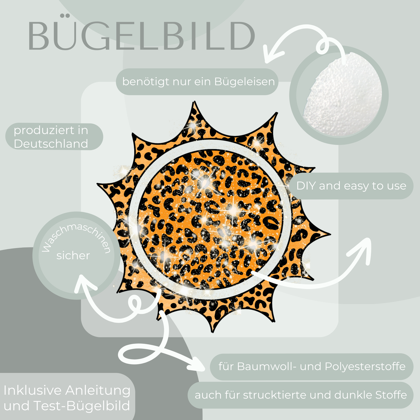 Sonne Leopard Glitzernd Bügel-Bild Bügelbild Eigenproduktion