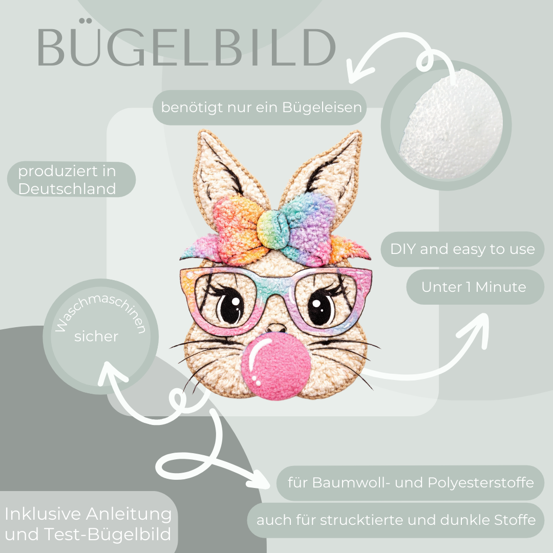 Funky Hase mit Bubblegum Blase Bügel-Bild Bügelbild Eigenproduktion