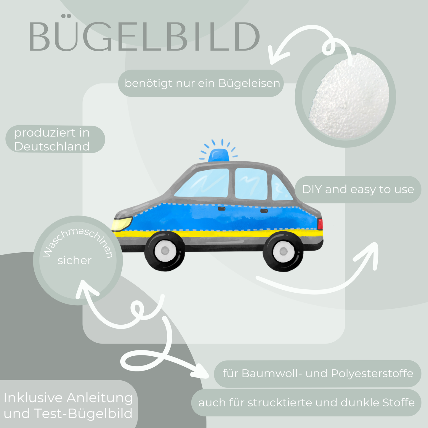 Polizeiauto Bügeld-Bild Bügelbild Eigenproduktion