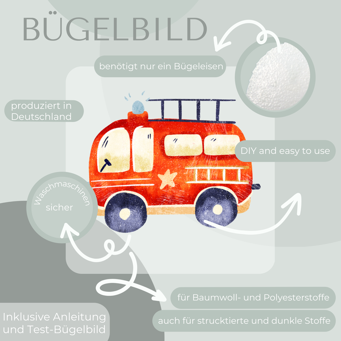 Feuerwehrauto Bügeld-Bild Bügelbild Eigenproduktion