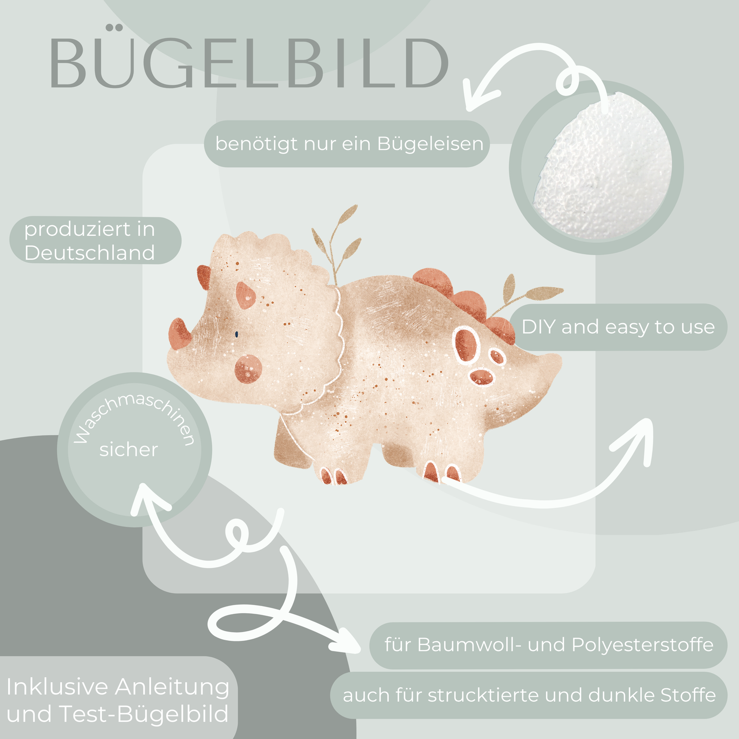 Triceratops beige Bügel-Bild Bügelbild Eigenproduktion