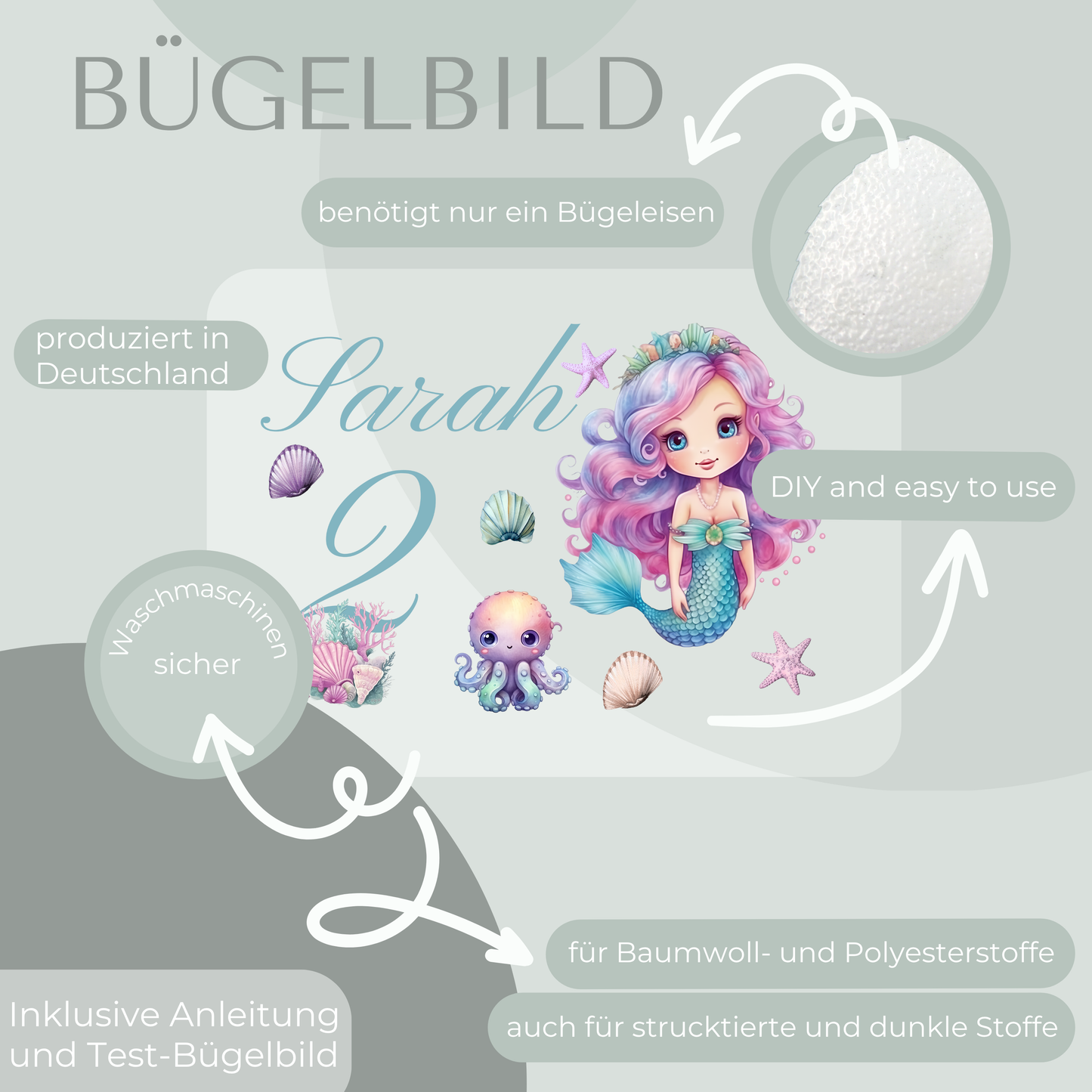 Personalisiertes Bügelbild-Set Meerjungfrau