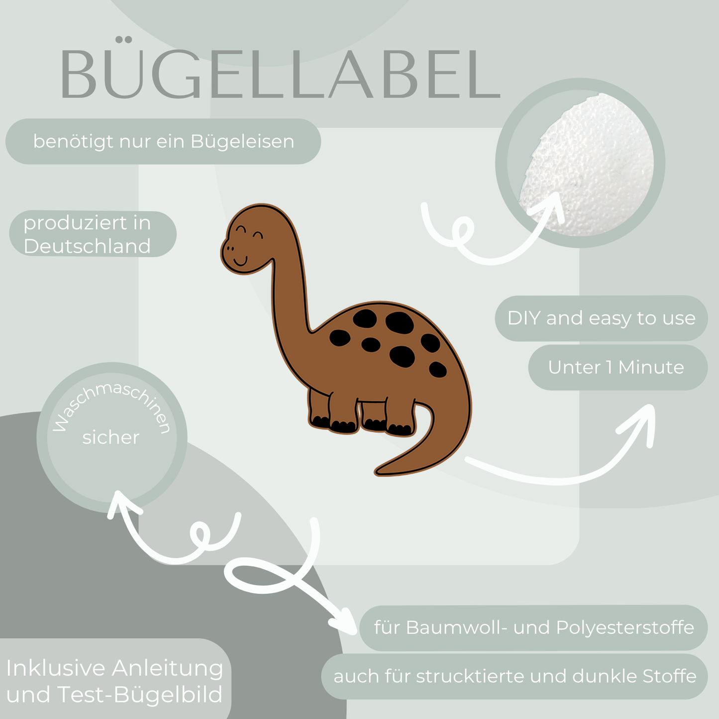 Dino Bügel Label Bügellabel Eigenproduktion