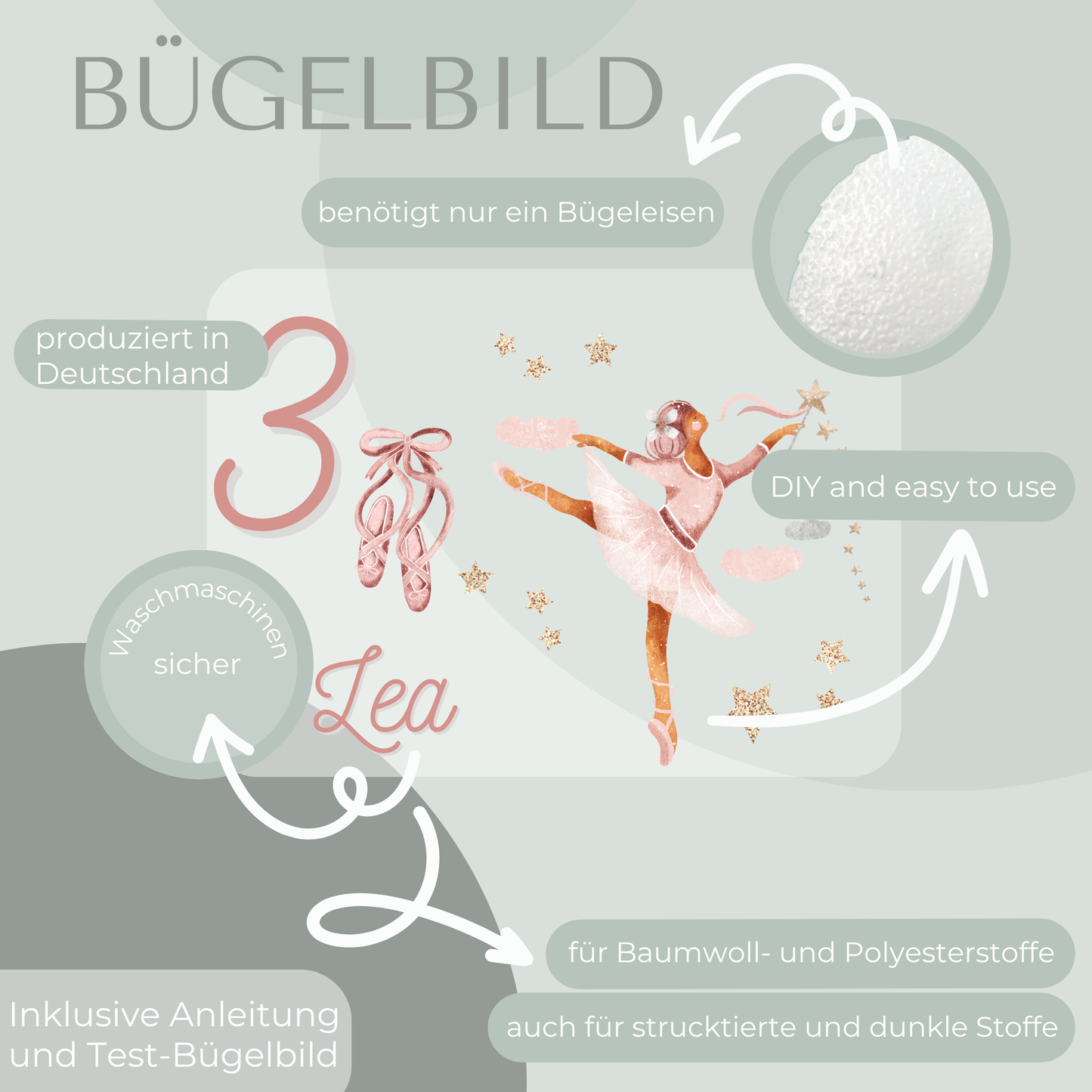 Personalisiertes Bügel-Bild Bügelbild-Set Ballerina