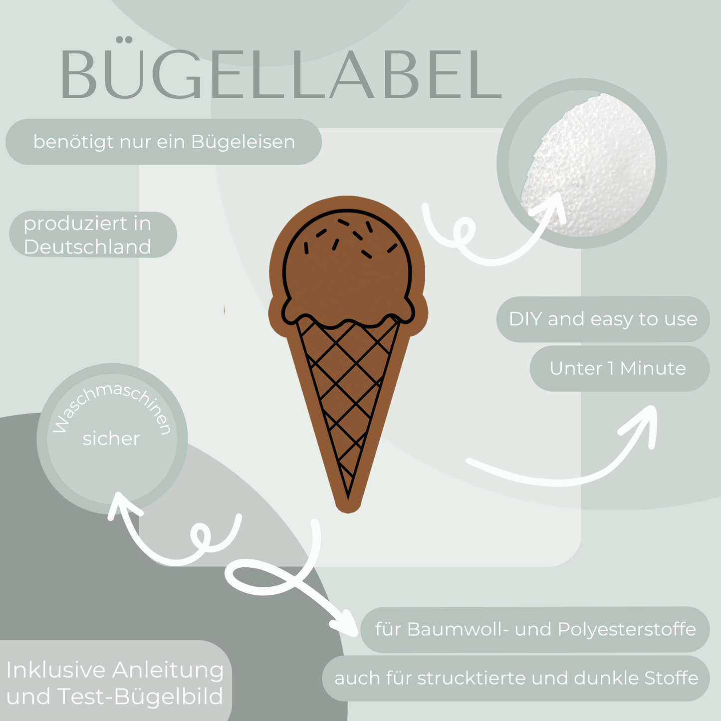 Eis in der Waffel Bügel Label Bügellabel Eigenproduktion