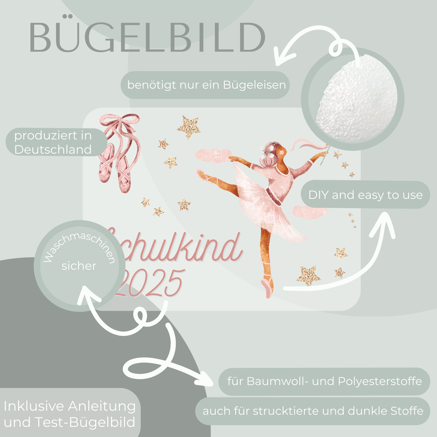 Bügelbild-Set Schulkind 2025 Ballerina