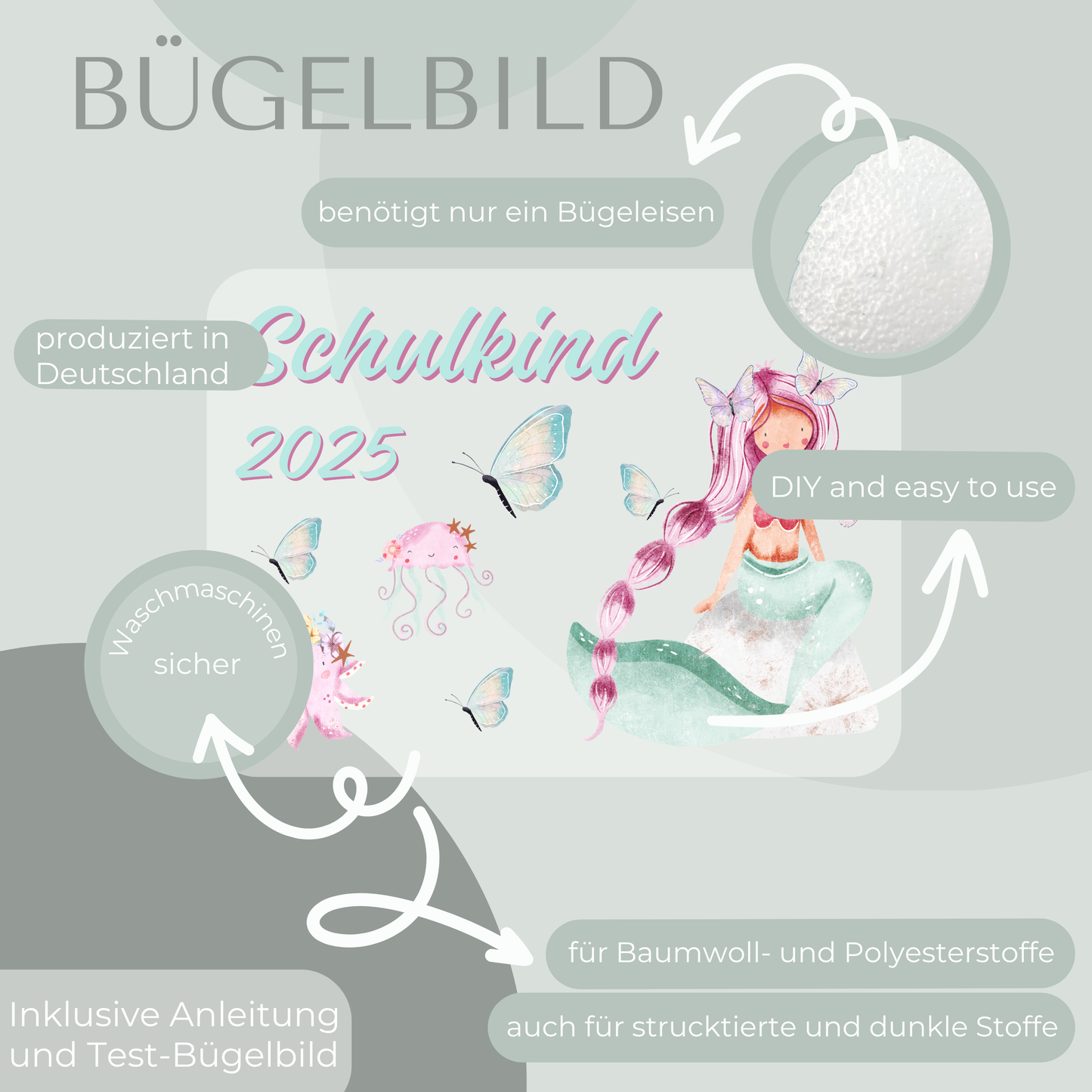 Bügelbild-Set Schulkind 2025 Meerjungfrau II