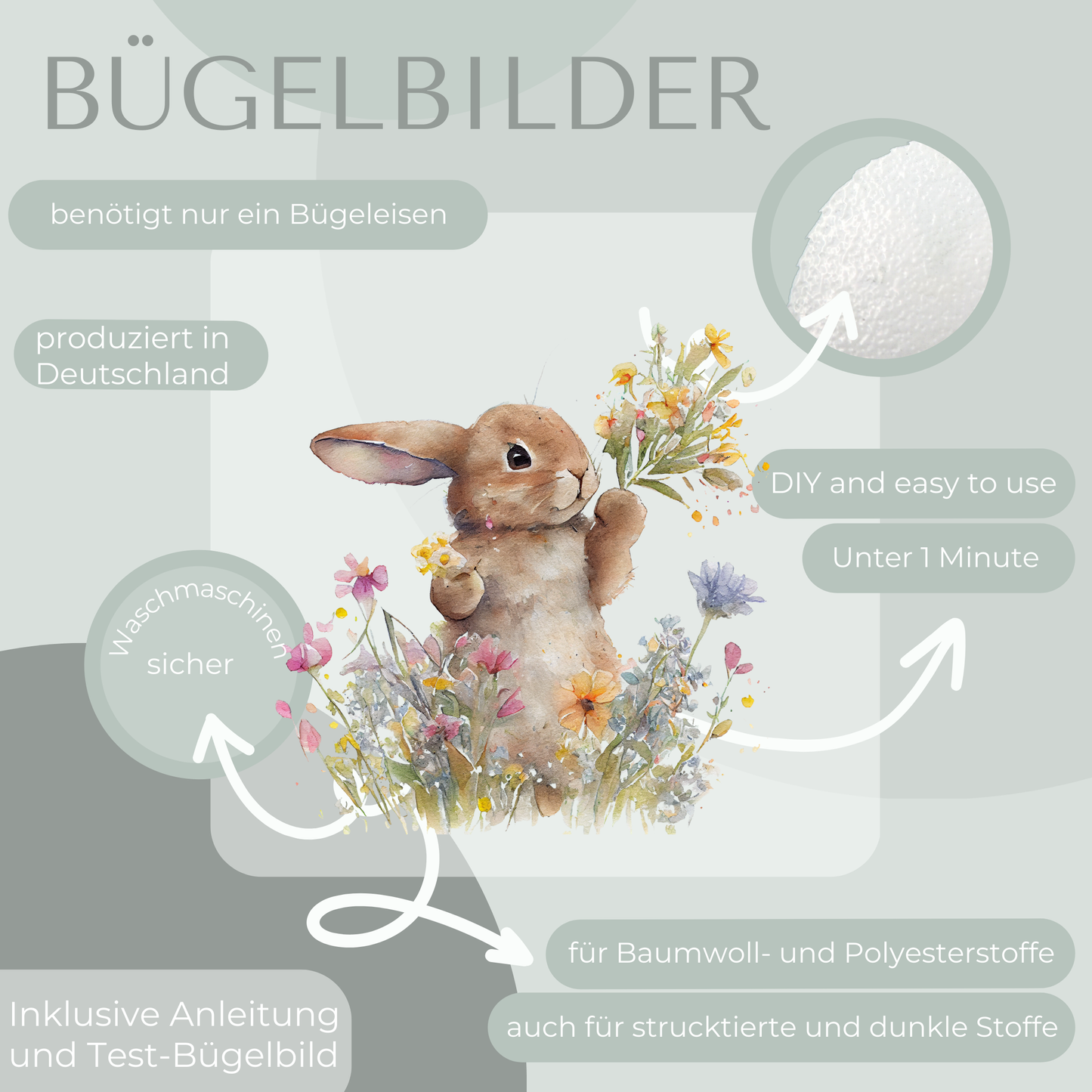 Aquarell Hase II Bügel-Bild Bügelbild Eigenproduktion