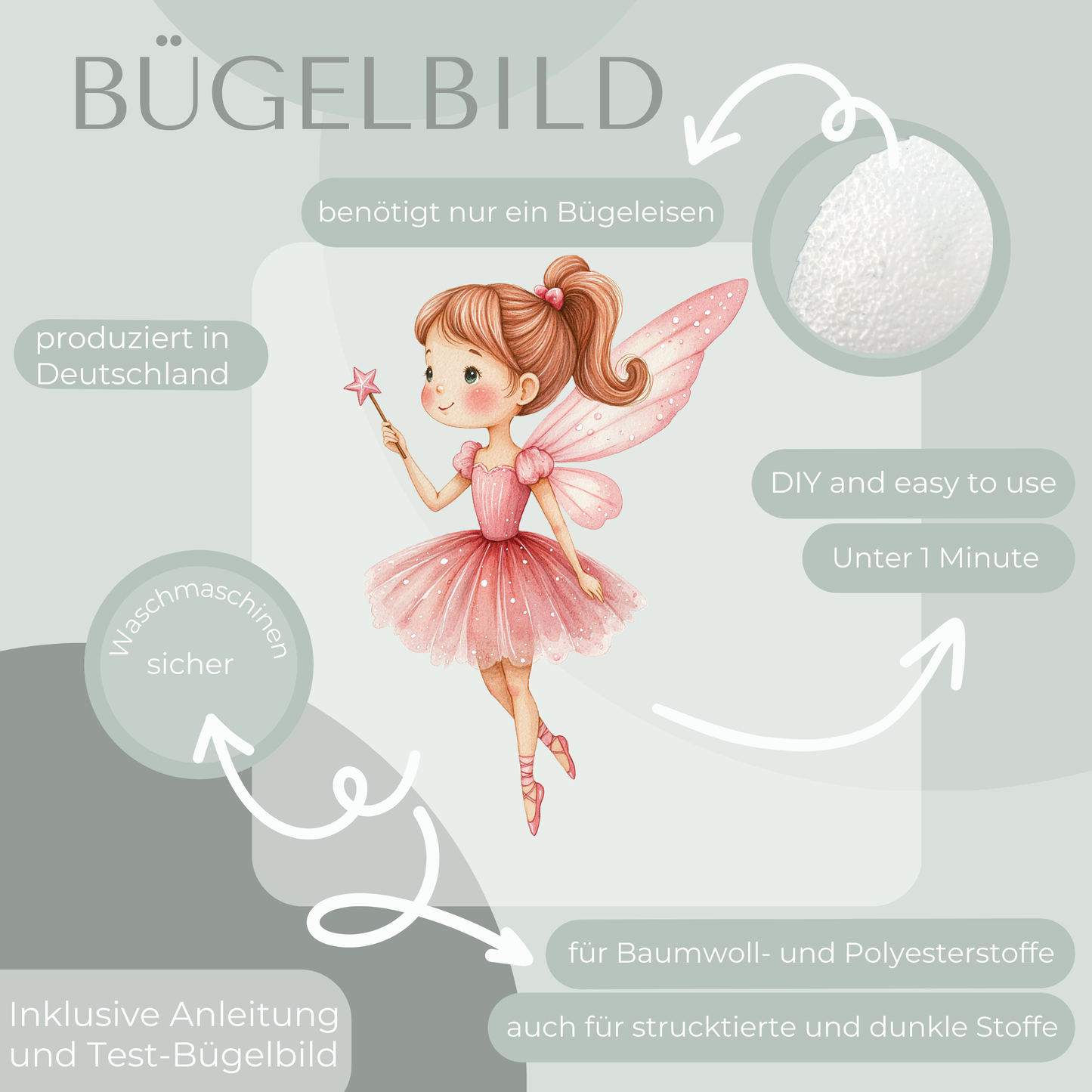 Fee rosa mit Zauberstab Bügel-Bild Bügelbild Eigenproduktion