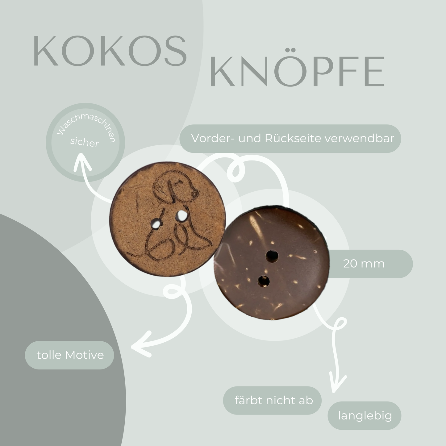 Eigenproduktion Kokosknopf Hund 20mm