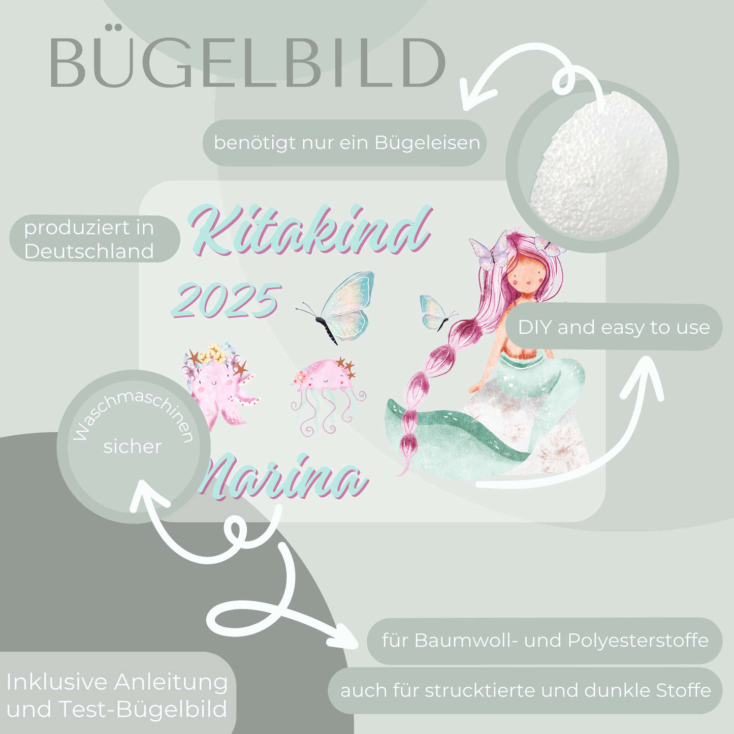 Personalisiertes Bügelbild-Set Kitakind 2025 Meerjungfrau II