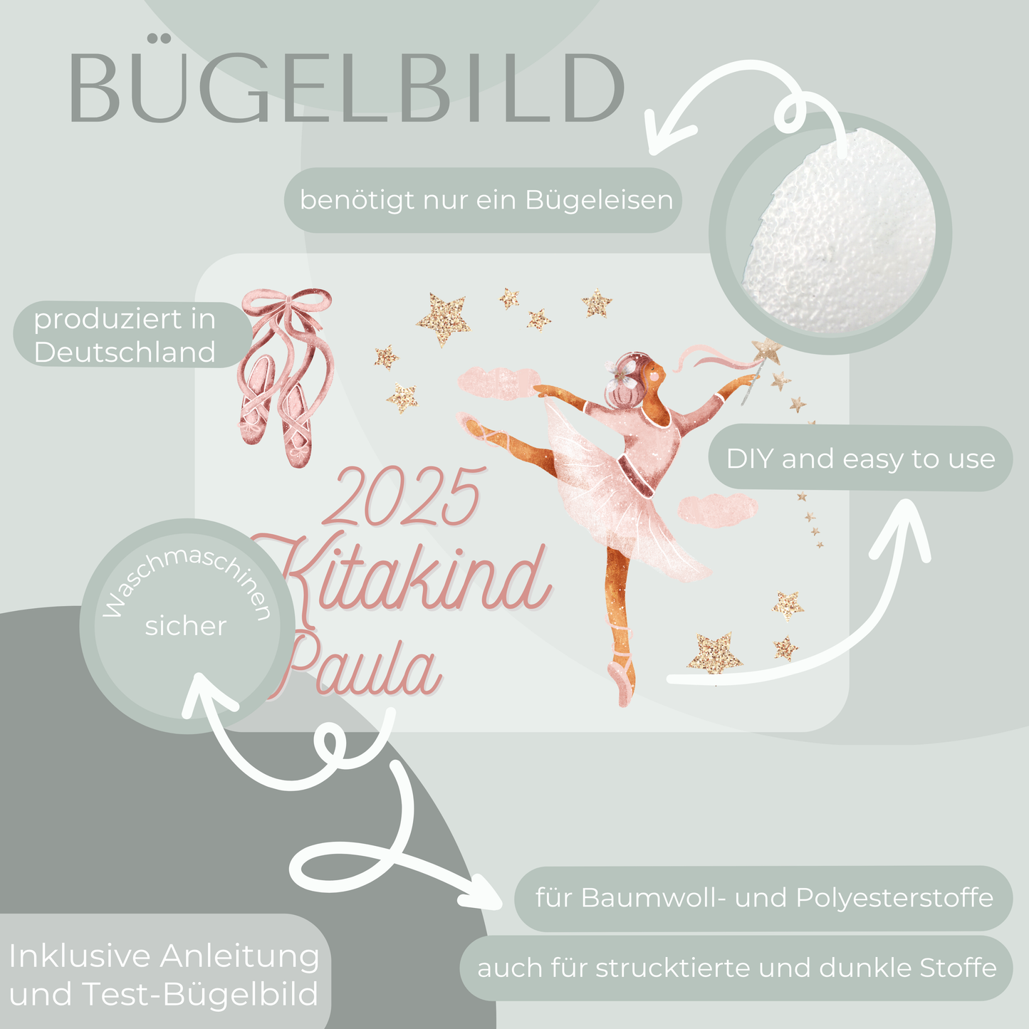 Personalisiertes Bügelbild-Set Kitakind 2025 Ballerina
