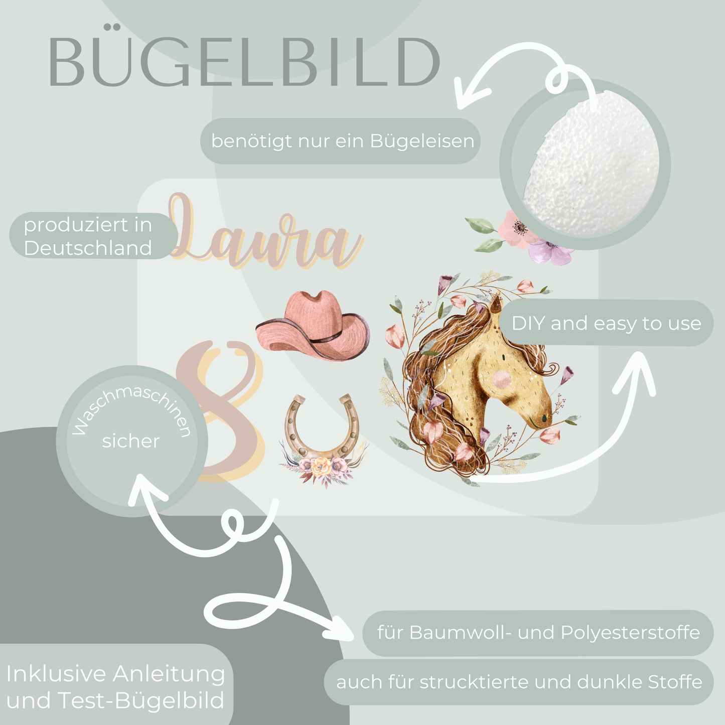 Personalisiertes Bügeld-Bild Bügelbild-Set Pferd