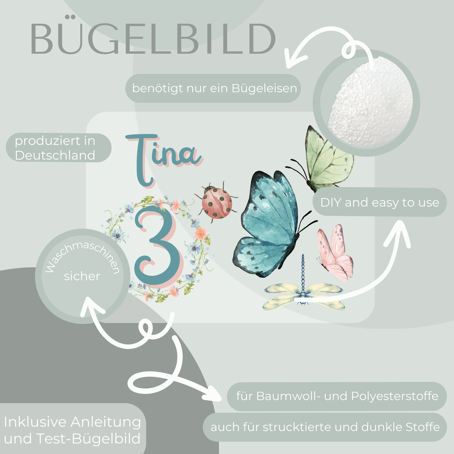 Personalisiertes Bügelbild-Set Schmetterlinge