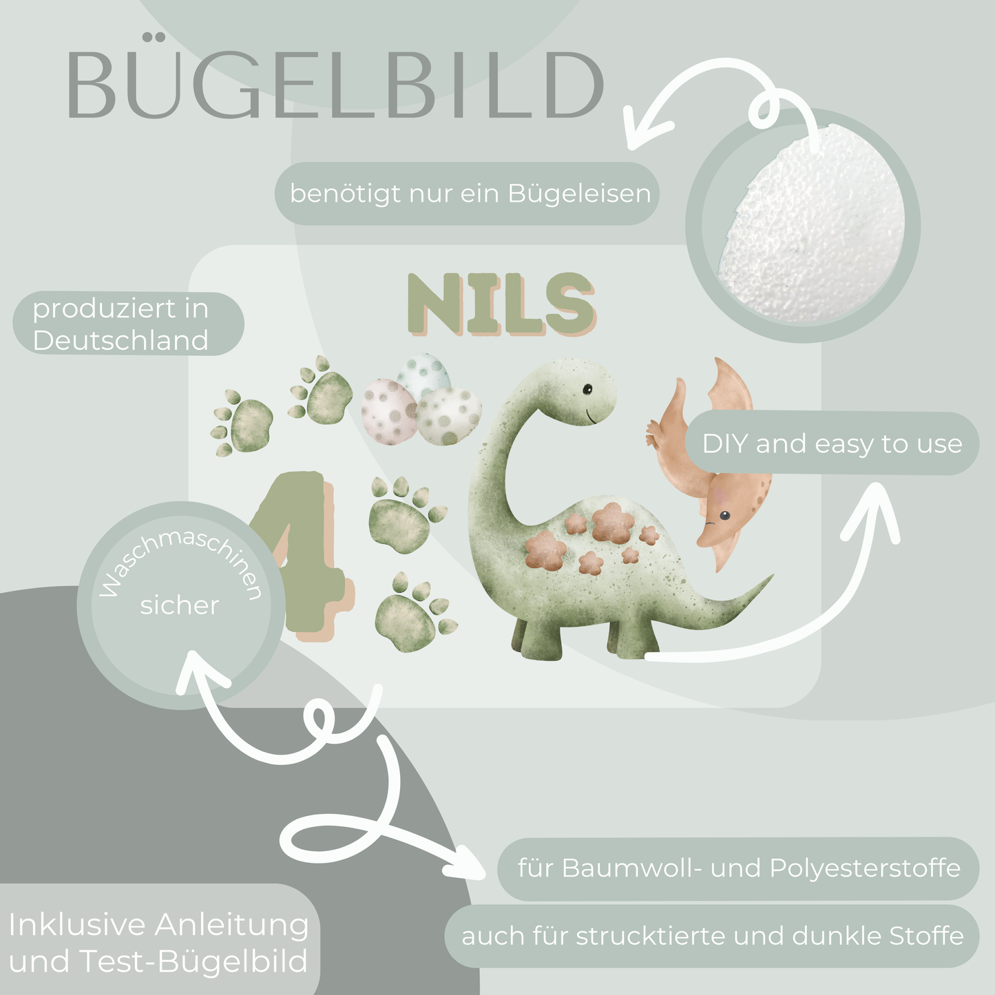 Personalisiertes Bügelbild-Set Dinosaurier