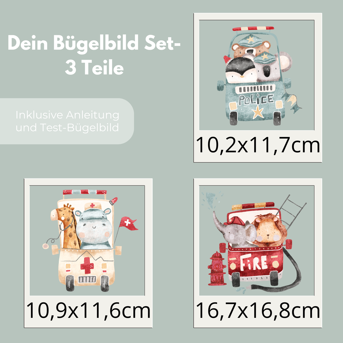 Tiere in Auto Set Bügelbild Eigenproduktion DIN A4