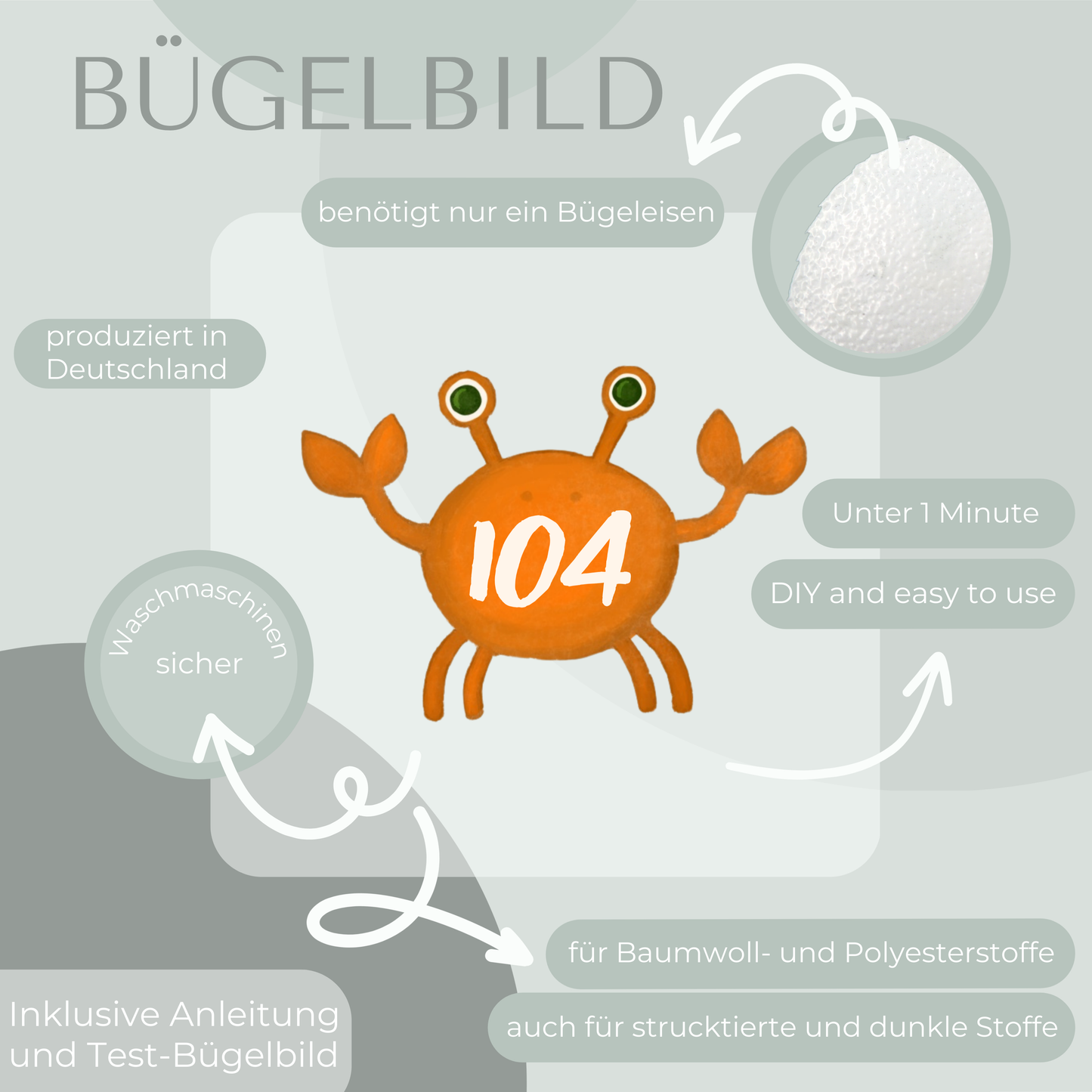 10 Stück Krabbe Größen-Bügelbilder Set Größenlabel Eigenproduktion