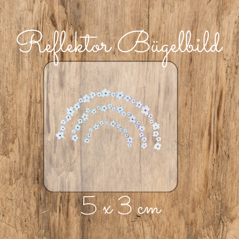 Blumen Regenbogen Mini Reflektor-Bügel-Label Bügellabel Eigenproduktion