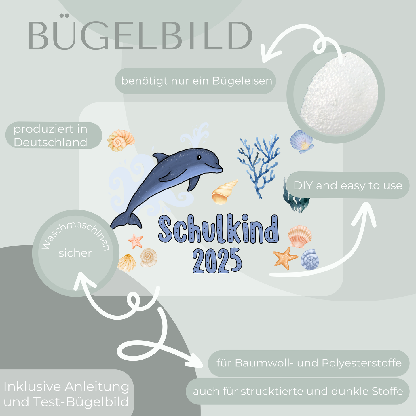 Bügelbild-Set Schulkind 2025 Delfin