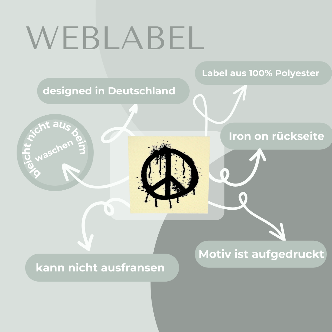 XXL Peace Web Label gewebt Iron on Eigenproduktion