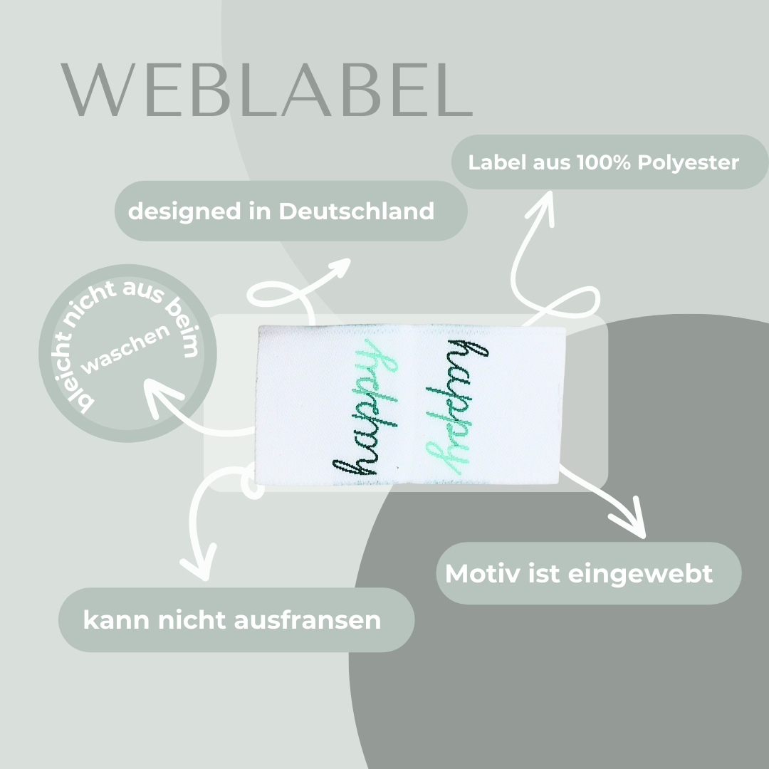 happy in grün Web Label gewebt Eigenproduktion