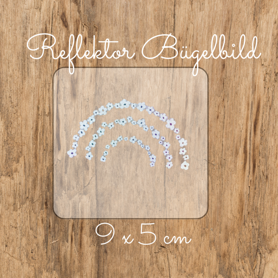 Blumen Regenbogen Maxi Reflektor-Bügel-Label Bügellabel Eigenproduktion