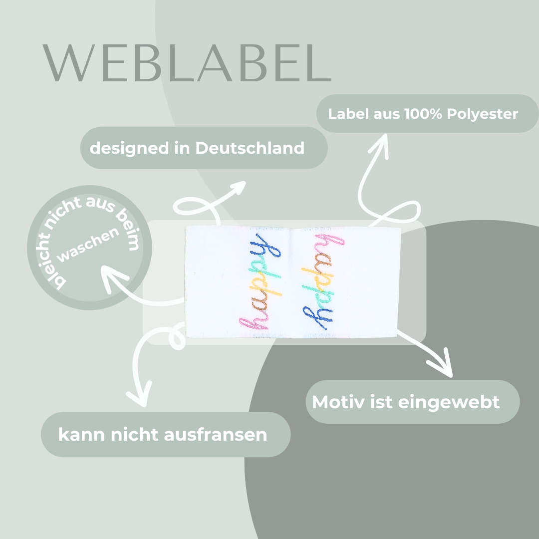 happy in pastel Web Label gewebt Eigenproduktion