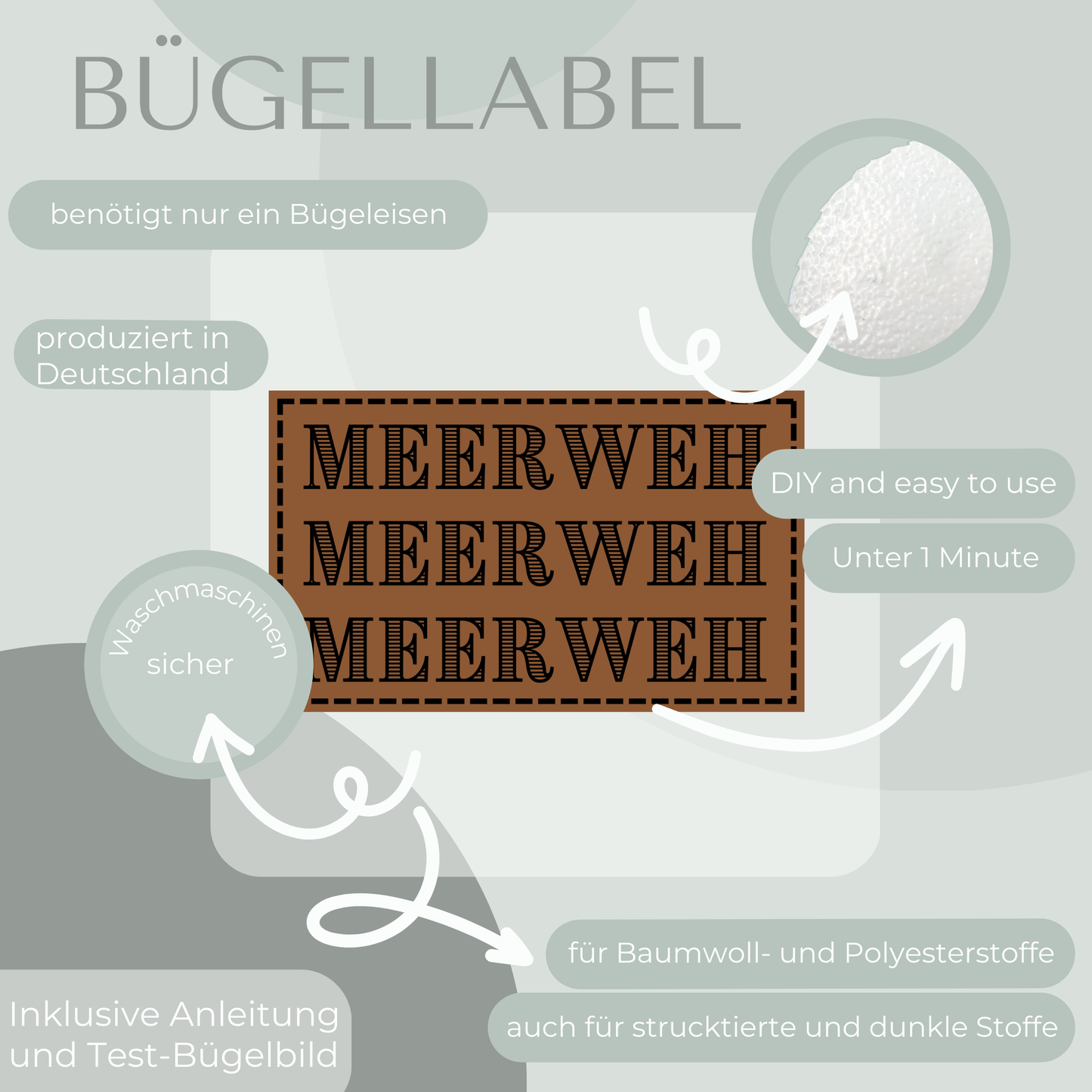 Meerweh Bügel-Label Bügellabel Eigenproduktion