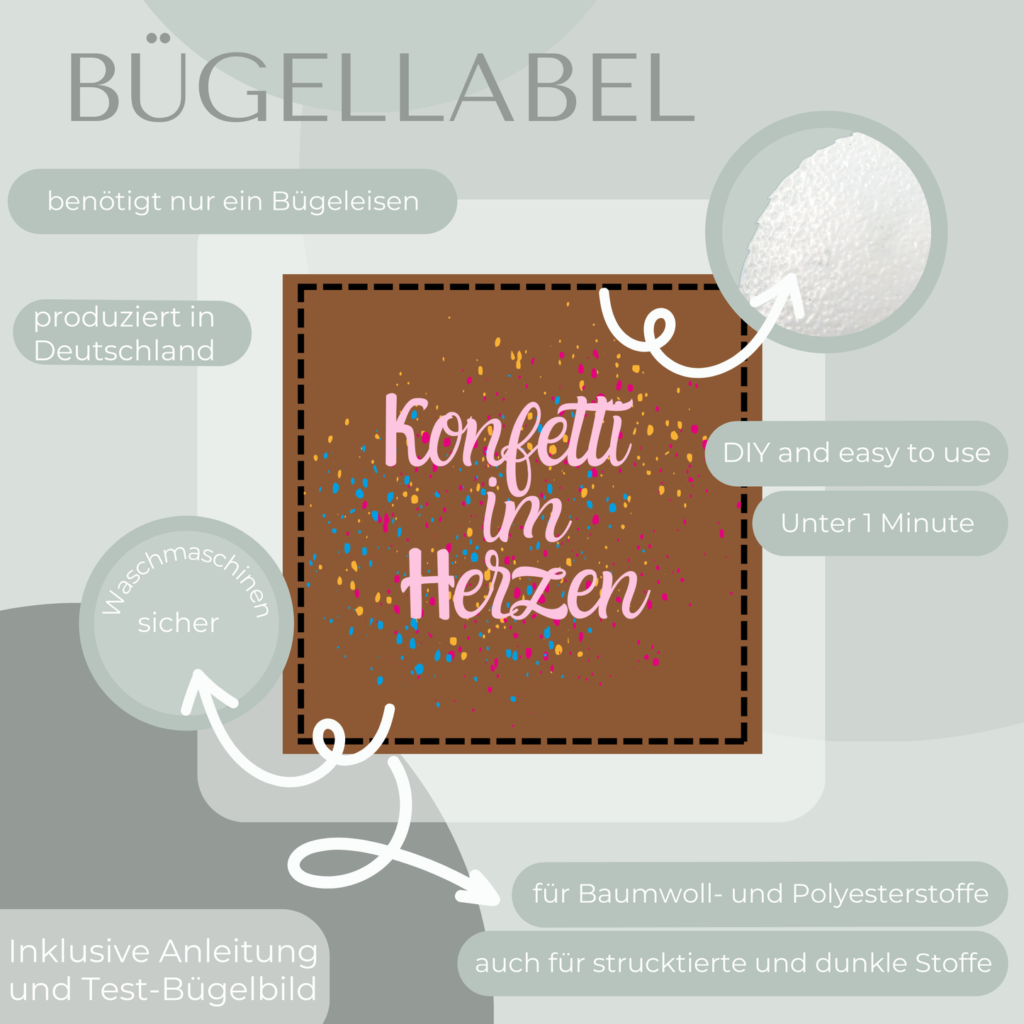 Konfetti im Herzen -Bügel Label Bügellabel Eigenproduktion