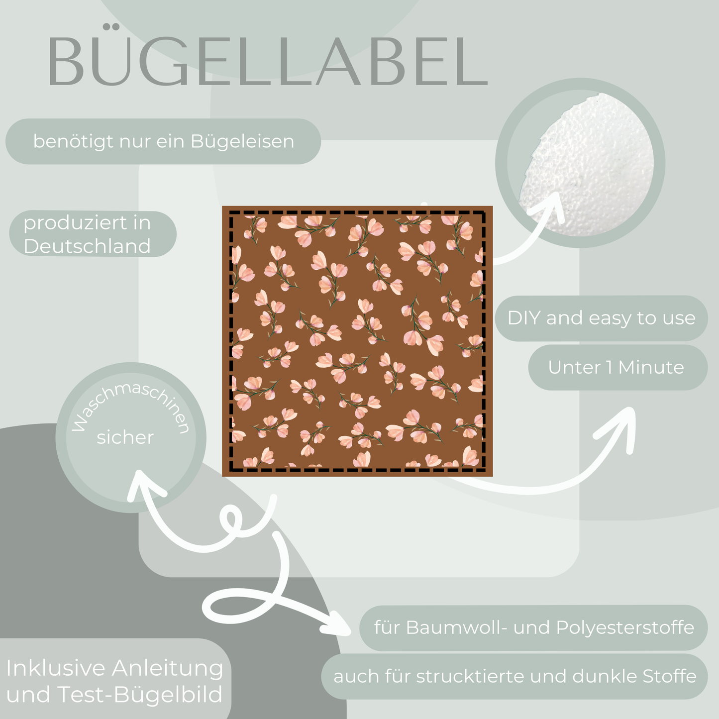 Blumen Bügel Label Bügellabel Eigenproduktion