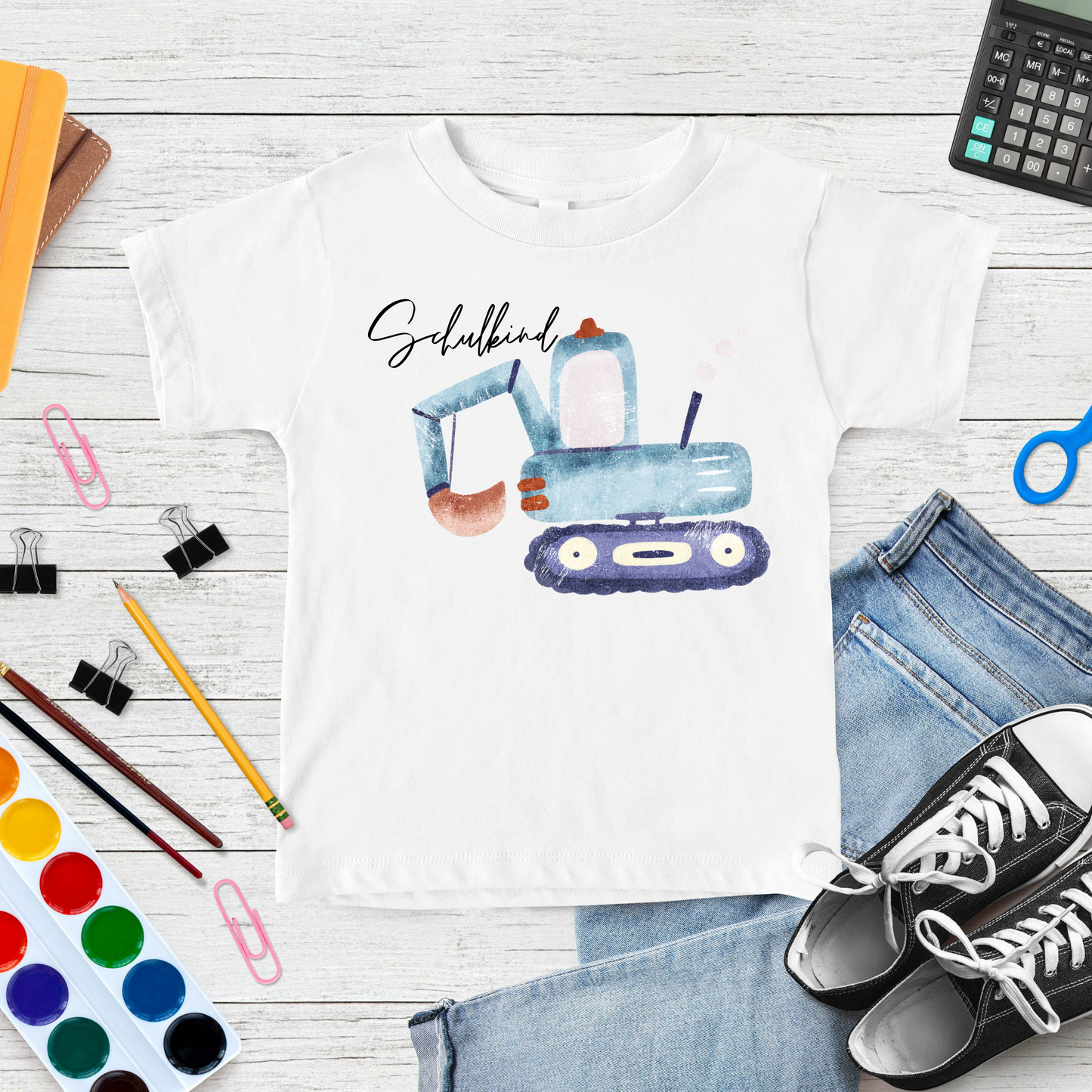 Bagger blau Bügelbild Eigenproduktion