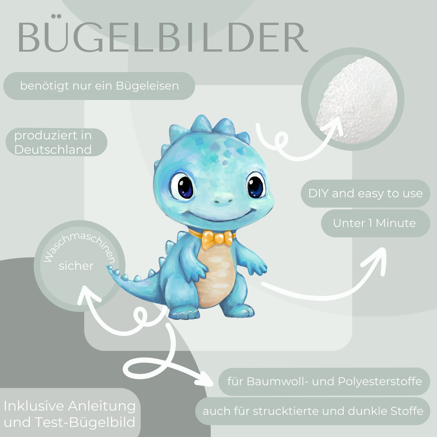 Dino blau- Bügel-Bild Bügelbild Eigenproduktion