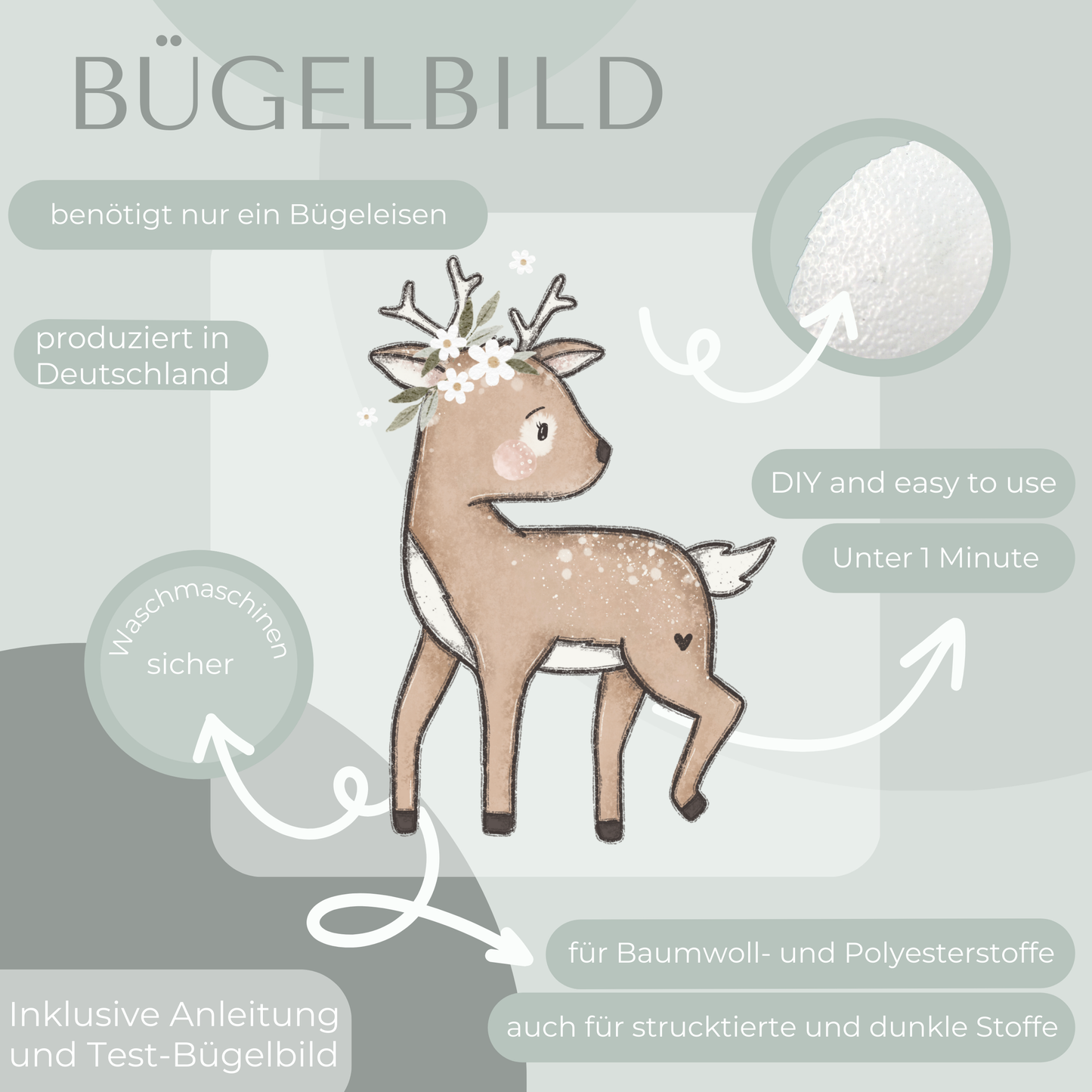 florales Reh - Maxi Bügel-Bild Bügelbild Eigenproduktion