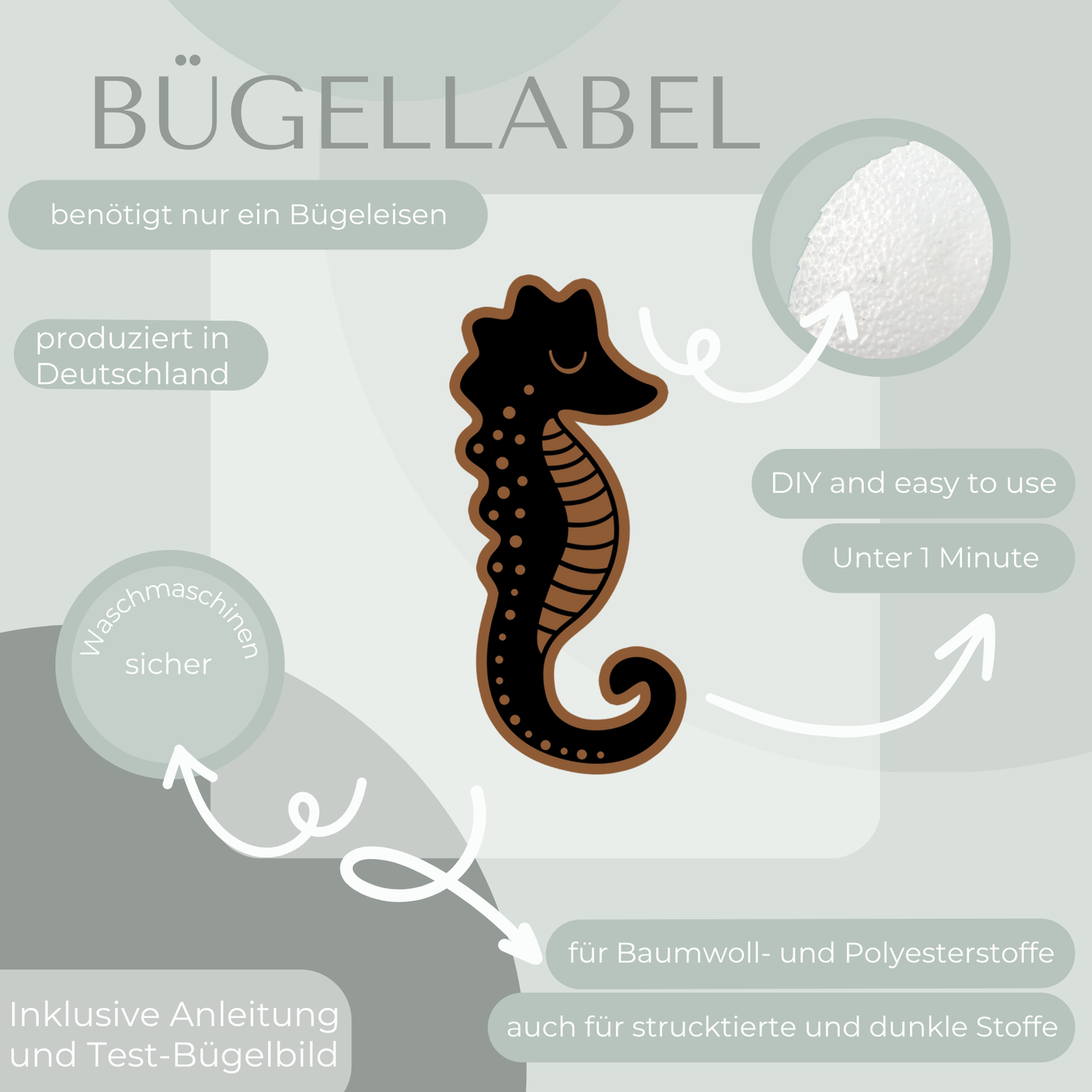 Seepferdchen Bügel Label Bügellabel Eigenproduktion