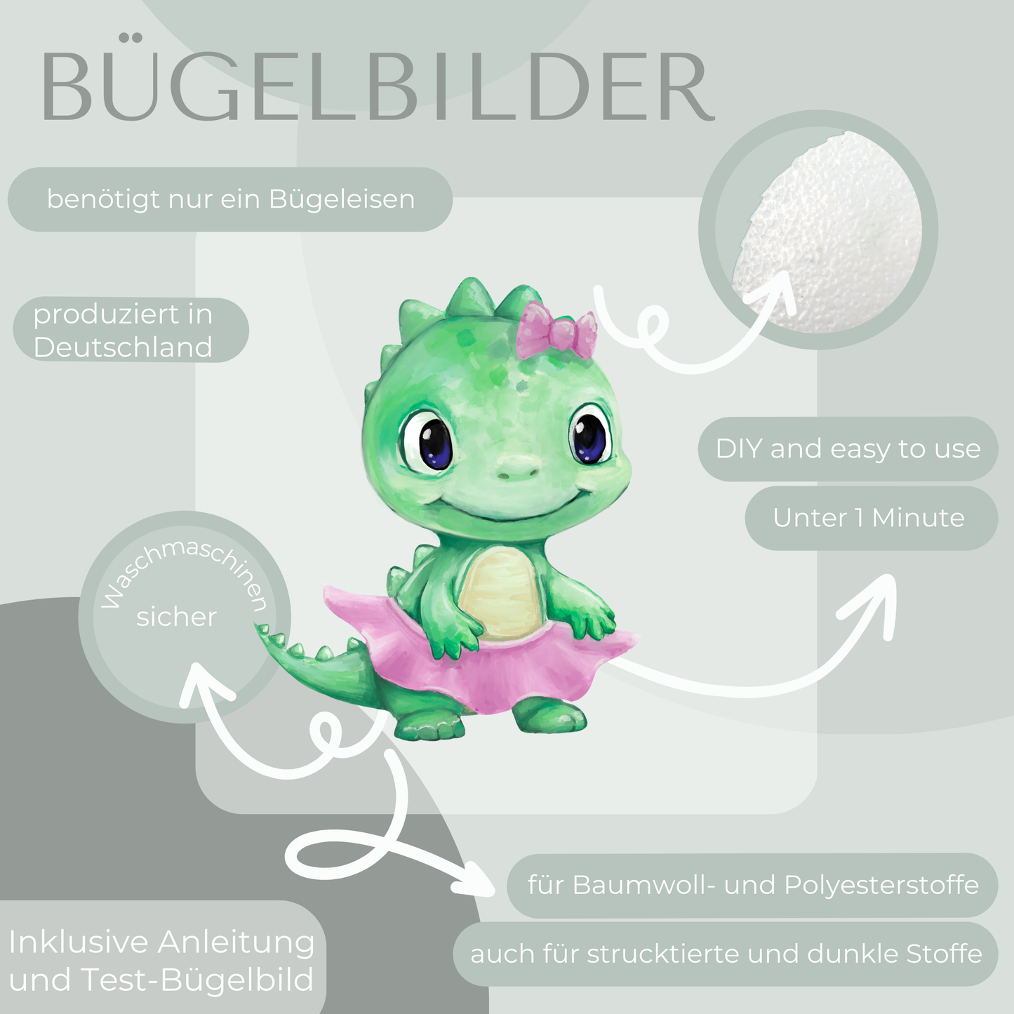 Dino rosa-Bügel-Bild Bügelbild Eigenproduktion