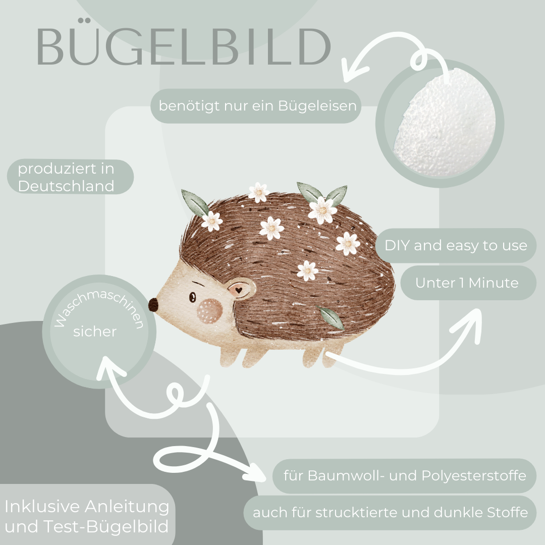 Igel mit Blumen Bügel-Bild Bügelbild Eigenproduktion