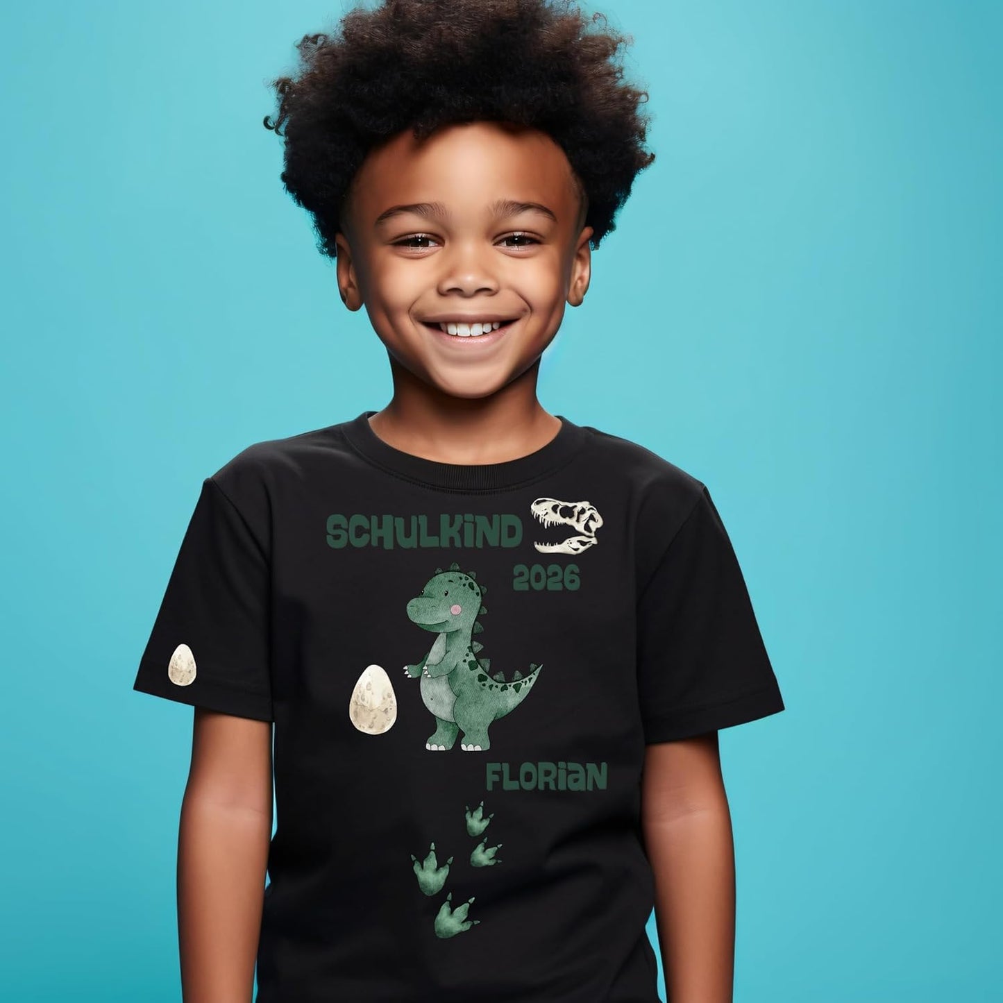 Personalisiertes Bügelbild-Set Schulkind 2026 Dinosaurier