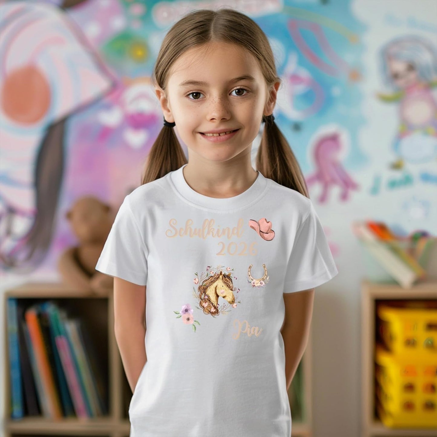 Personalisiertes Bügel-Bild Bügelbild-Set Schulkind 2026 Pferd
