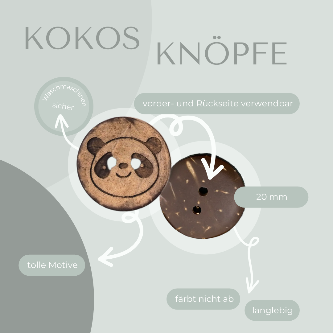 Eigenproduktion Kokosknopf Panda 20mm
