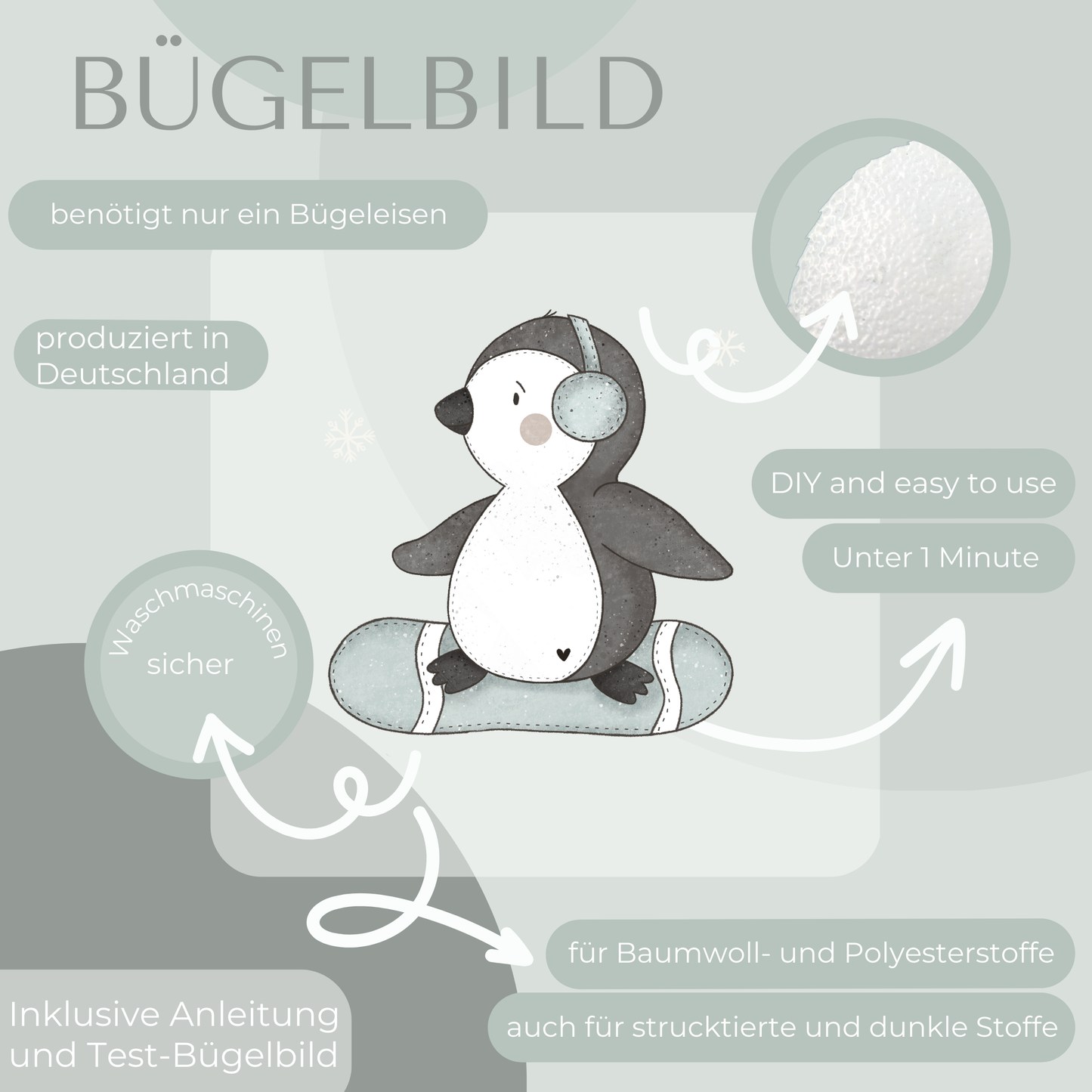 Pinguin Snowboard- Bügel-Bild Bügelbild Eigenproduktion