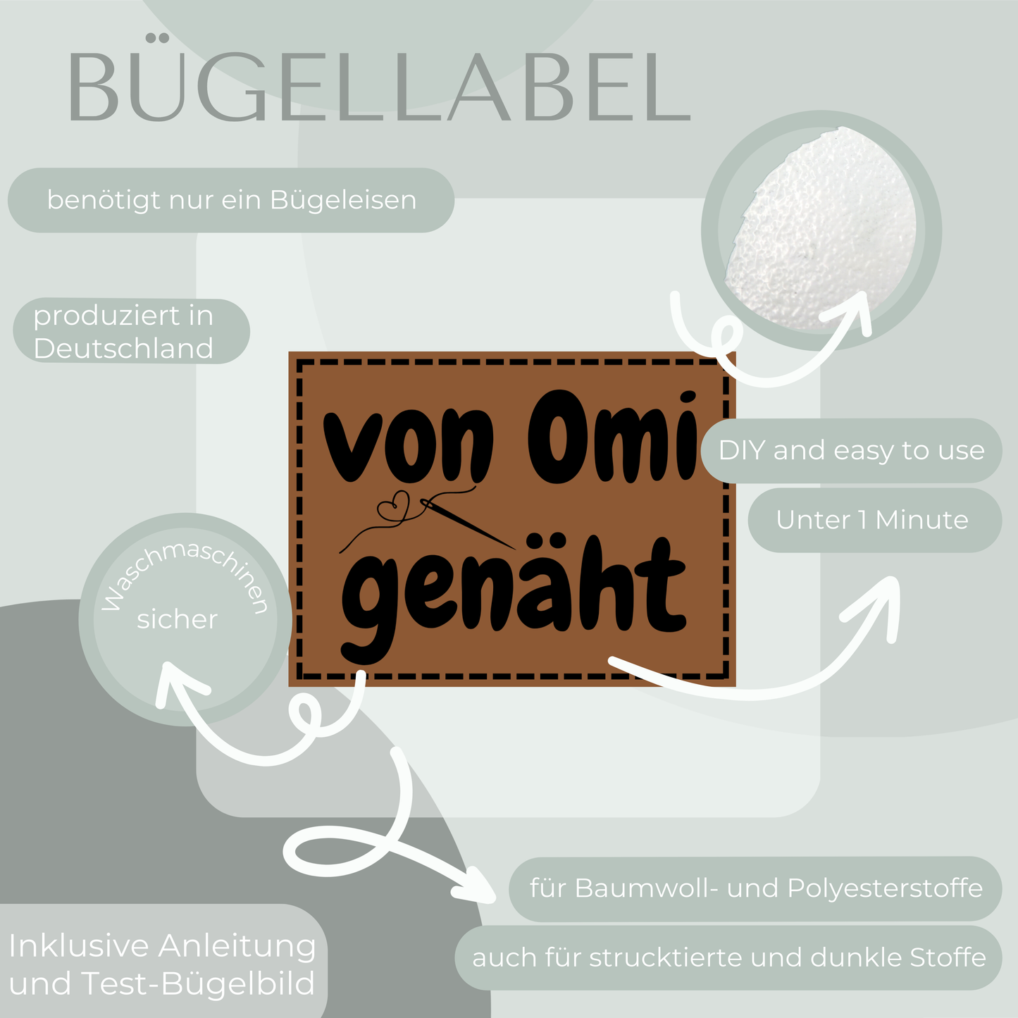 von Omi genäht Bügel Label Bügellabel Eigenproduktion