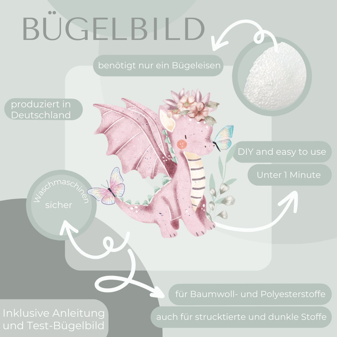 Drache mit Schmetterling Bügel-Bild Bügelbild Eigenproduktion